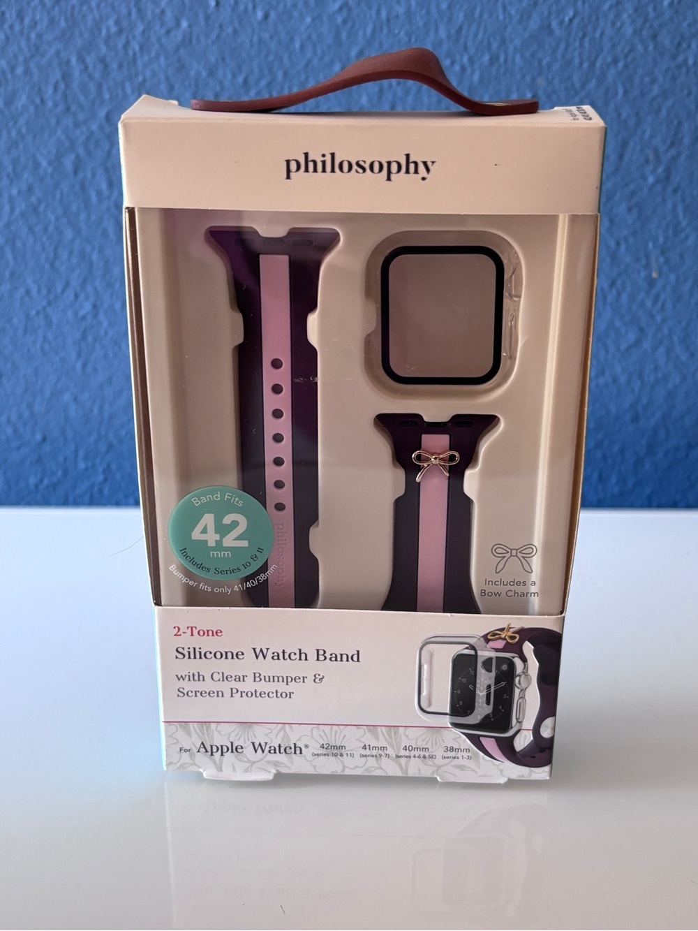 Philosophy Apple Watch Band 42mm 2-Tone Pink Plum Bow Charm + Bumper